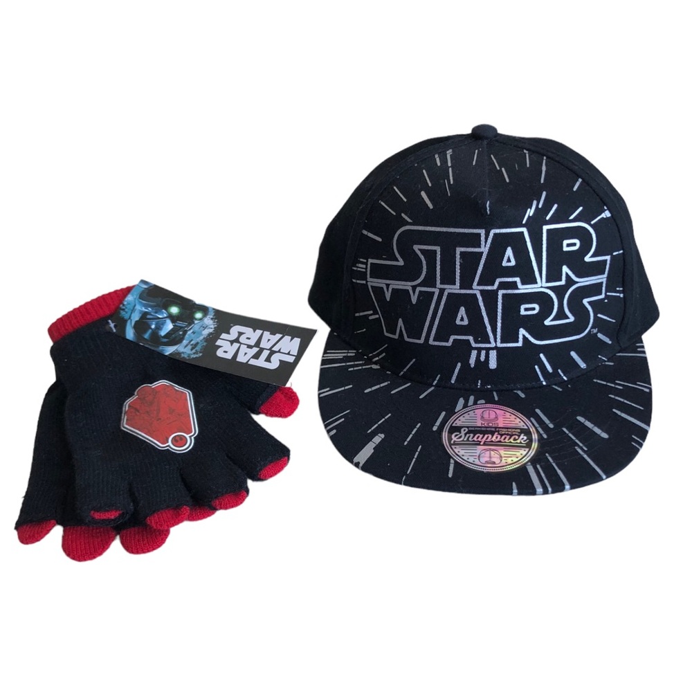 🆕 Star Wars Metallic Snapback Adjustable Hat & Rebel Alliance Gloves